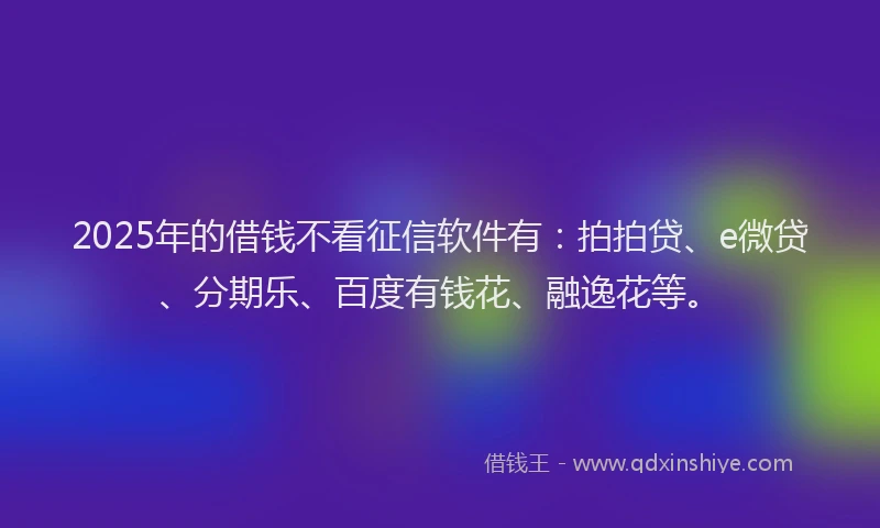 2025年的借钱不看征信软件有：拍拍贷、e微贷、分期乐、百度有钱花、融逸花等。