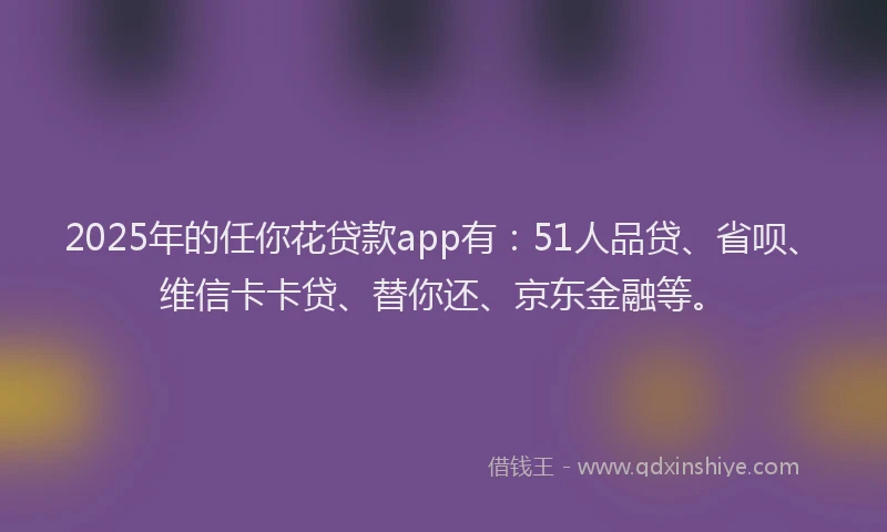 2025年的任你花贷款app有：51人品贷、省呗、维信卡卡贷、替你还、京东金融等。