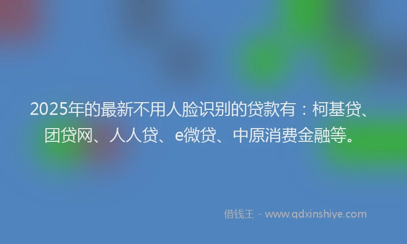2025年的最新不用人脸识别的贷款有：柯基贷、团贷网、人人贷、e微贷、中原消费金融等。