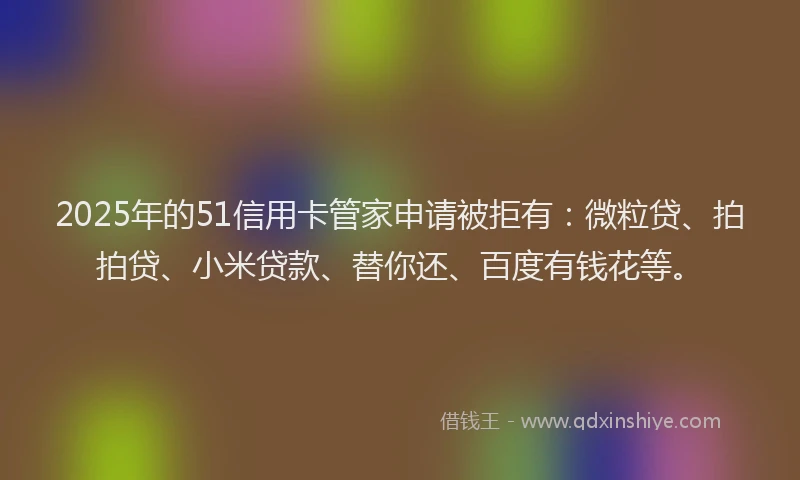 2025年的51信用卡管家申请被拒有：微粒贷、拍拍贷、小米贷款、替你还、百度有钱花等。