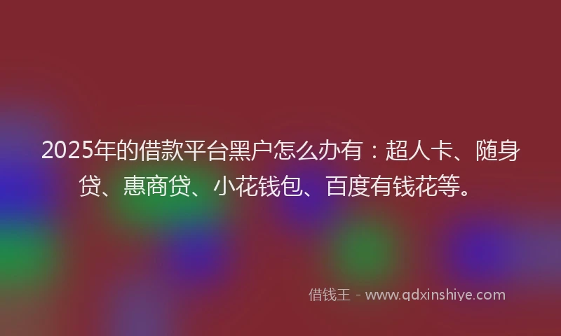 2025年的借款平台黑户怎么办有：超人卡、随身贷、惠商贷、小花钱包、百度有钱花等。