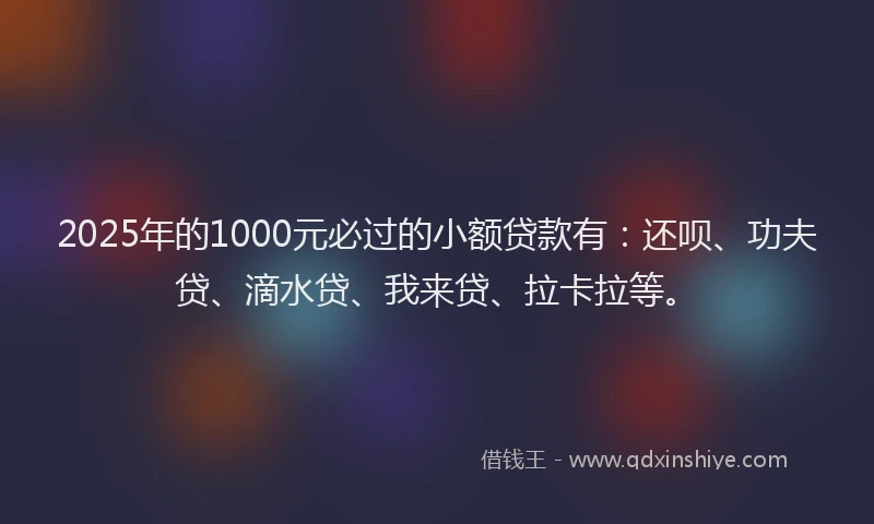 2025年的1000元必过的小额贷款有：还呗、功夫贷、滴水贷、我来贷、拉卡拉等。