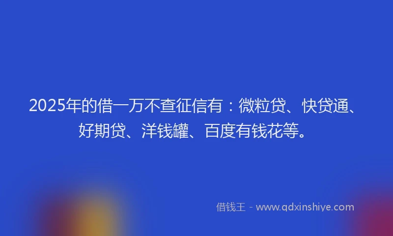 2025年的借一万不查征信有：微粒贷、快贷通、好期贷、洋钱罐、百度有钱花等。