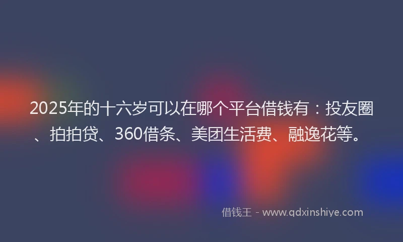 2025年的十六岁可以在哪个平台借钱有：投友圈、拍拍贷、360借条、美团生活费、融逸花等。