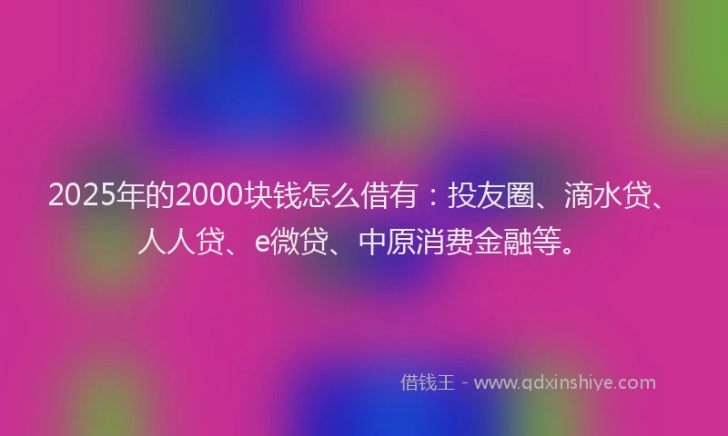 2025年的2000块钱怎么借有：投友圈、滴水贷、人人贷、e微贷、中原消费金融等。