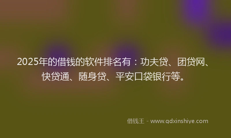 2025年的借钱的软件排名有：功夫贷、团贷网、快贷通、随身贷、平安口袋银行等。