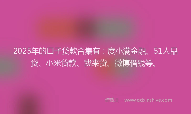 2025年的口子贷款合集有：度小满金融、51人品贷、小米贷款、我来贷、微博借钱等。