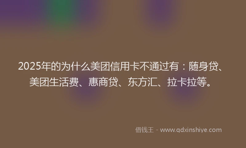 2025年的为什么美团信用卡不通过有：随身贷、美团生活费、惠商贷、东方汇、拉卡拉等。