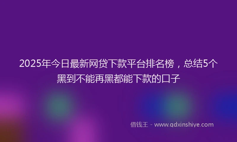 2025年今日最新网贷下款平台排名榜，总结5个黑到不能再黑都能下款的口子