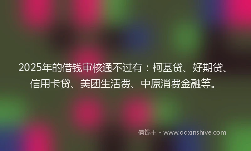 2025年的借钱审核通不过有：柯基贷、好期贷、信用卡贷、美团生活费、中原消费金融等。