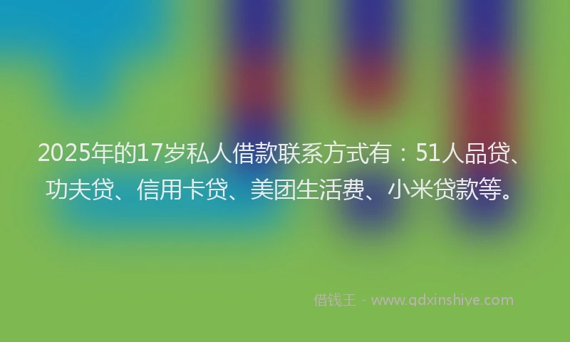 2025年的17岁私人借款联系方式有：51人品贷、功夫贷、信用卡贷、美团生活费、小米贷款等。