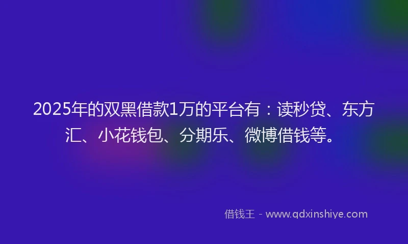 2025年的双黑借款1万的平台有：读秒贷、东方汇、小花钱包、分期乐、微博借钱等。