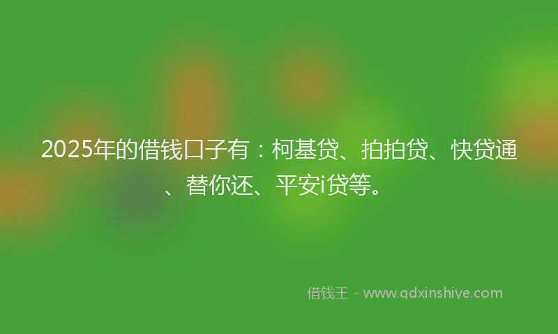 2025年的借钱口子有：柯基贷、拍拍贷、快贷通、替你还、平安i贷等。