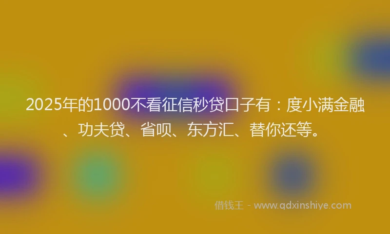 2025年的1000不看征信秒贷口子有：度小满金融、功夫贷、省呗、东方汇、替你还等。
