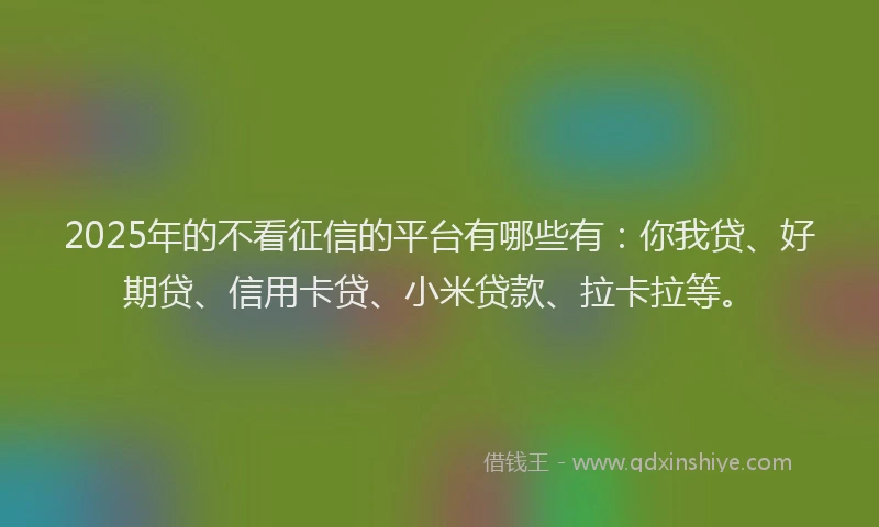 2025年的不看征信的平台有哪些有：你我贷、好期贷、信用卡贷、小米贷款、拉卡拉等。