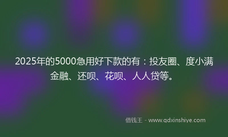 2025年的5000急用好下款的有：投友圈、度小满金融、还呗、花呗、人人贷等。