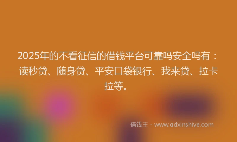 2025年的不看征信的借钱平台可靠吗安全吗有：读秒贷、随身贷、平安口袋银行、我来贷、拉卡拉等。