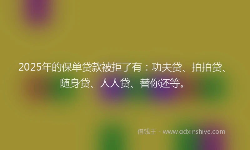 2025年的保单贷款被拒了有：功夫贷、拍拍贷、随身贷、人人贷、替你还等。