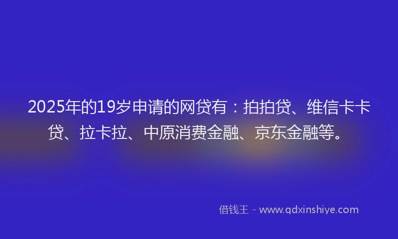 2025年的19岁申请的网贷有：拍拍贷、维信卡卡贷、拉卡拉、中原消费金融、京东金融等。