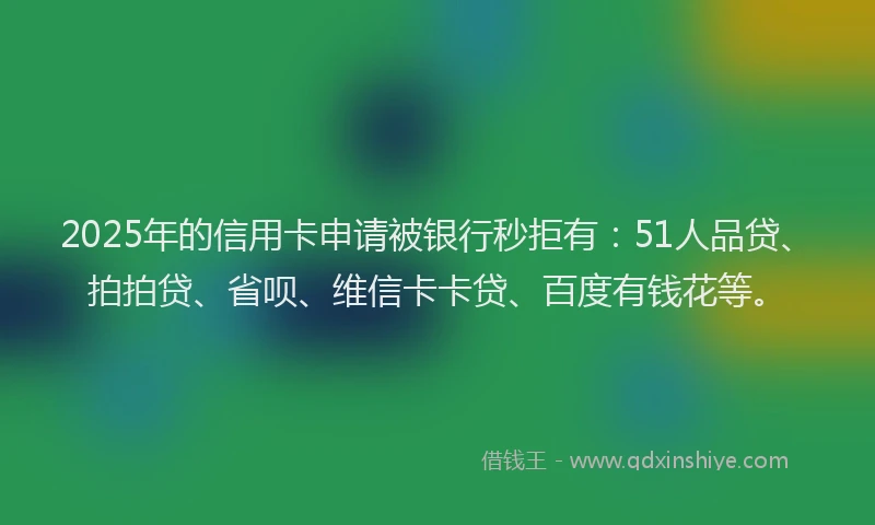 2025年的信用卡申请被银行秒拒有：51人品贷、拍拍贷、省呗、维信卡卡贷、百度有钱花等。