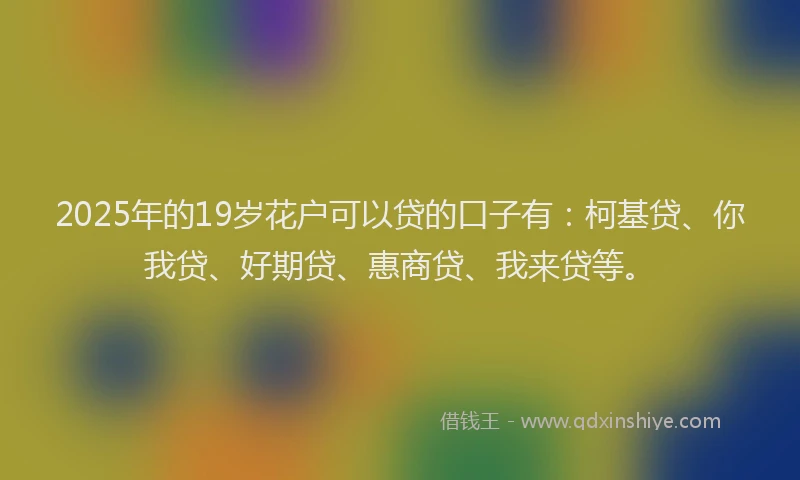 2025年的19岁花户可以贷的口子有：柯基贷、你我贷、好期贷、惠商贷、我来贷等。