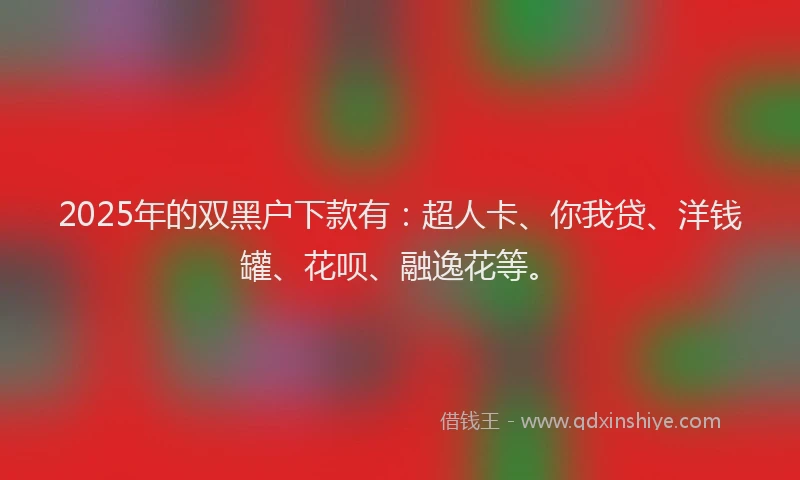 2025年的双黑户下款有：超人卡、你我贷、洋钱罐、花呗、融逸花等。