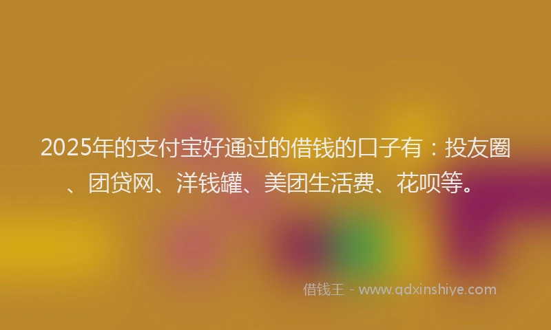 2025年的支付宝好通过的借钱的口子有：投友圈、团贷网、洋钱罐、美团生活费、花呗等。