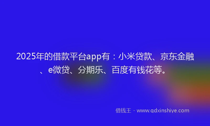 2025年的借款平台app有：小米贷款、京东金融、e微贷、分期乐、百度有钱花等。