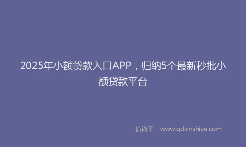 2025年小额贷款入口APP，归纳5个最新秒批小额贷款平台
