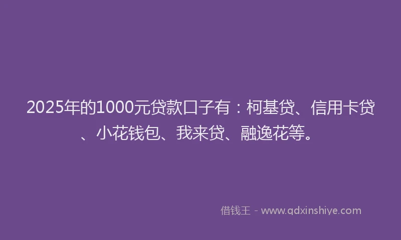 2025年的1000元贷款口子有：柯基贷、信用卡贷、小花钱包、我来贷、融逸花等。