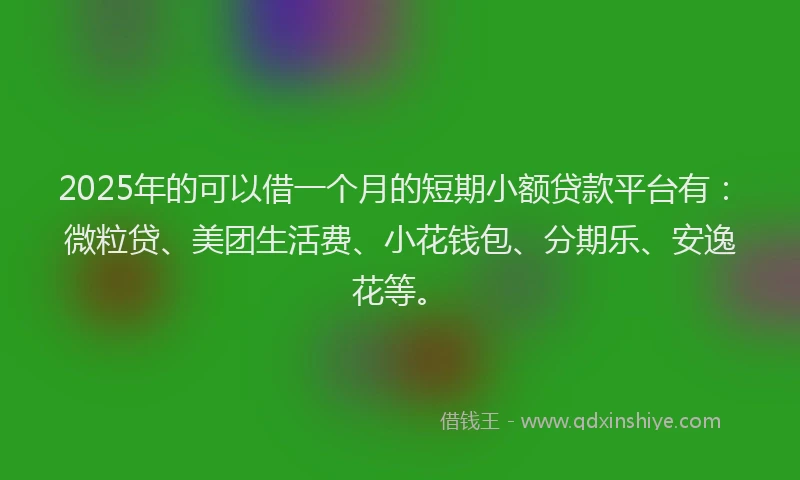 2025年的可以借一个月的短期小额贷款平台有：微粒贷、美团生活费、小花钱包、分期乐、安逸花等。