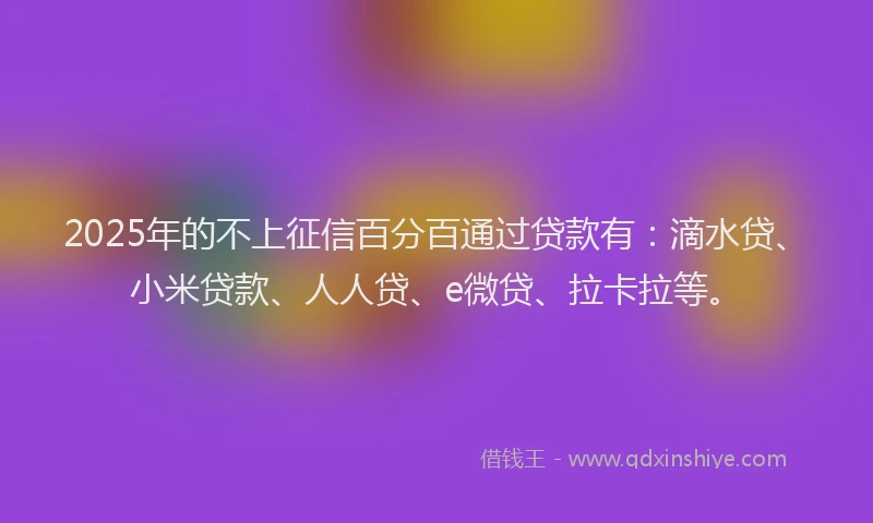 2025年的不上征信百分百通过贷款有：滴水贷、小米贷款、人人贷、e微贷、拉卡拉等。