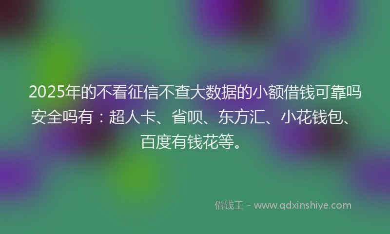 2025年的不看征信不查大数据的小额借钱可靠吗安全吗有：超人卡、省呗、东方汇、小花钱包、百度有钱花等。