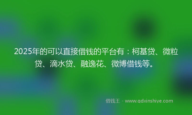 2025年的可以直接借钱的平台有：柯基贷、微粒贷、滴水贷、融逸花、微博借钱等。