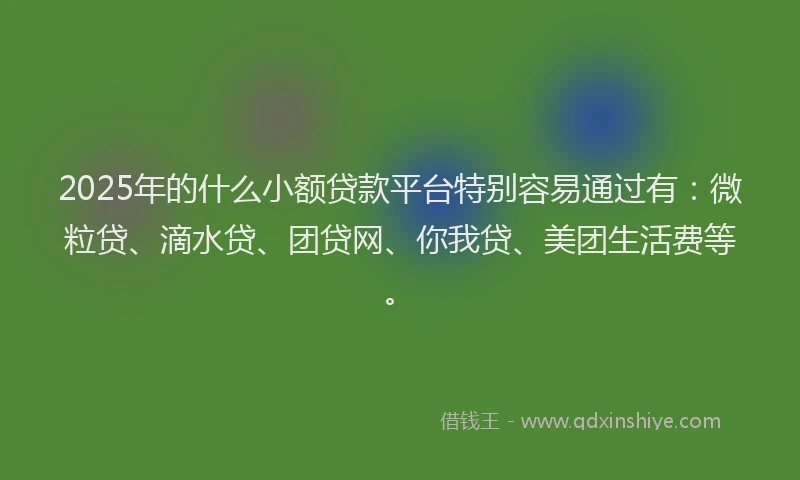 2025年的什么小额贷款平台特别容易通过有：微粒贷、滴水贷、团贷网、你我贷、美团生活费等。