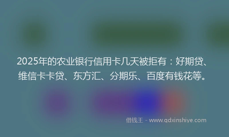 2025年的农业银行信用卡几天被拒有：好期贷、维信卡卡贷、东方汇、分期乐、百度有钱花等。