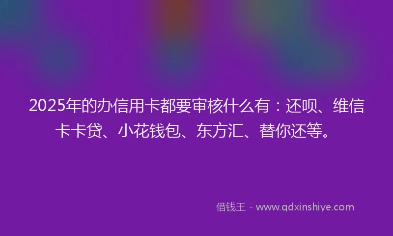 2025年的办信用卡都要审核什么有：还呗、维信卡卡贷、小花钱包、东方汇、替你还等。