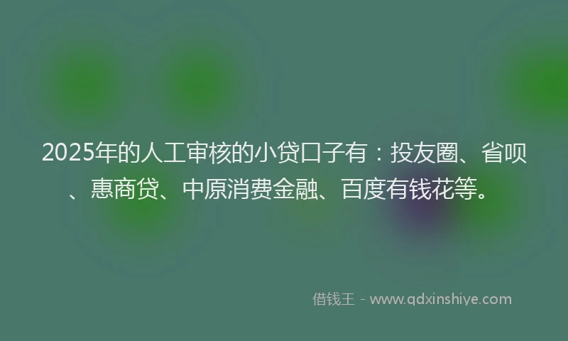 2025年的人工审核的小贷口子有：投友圈、省呗、惠商贷、中原消费金融、百度有钱花等。