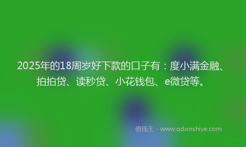 2025年的18周岁好下款的口子有：度小满金融、拍拍贷、读秒贷、小花钱包、e微贷等。