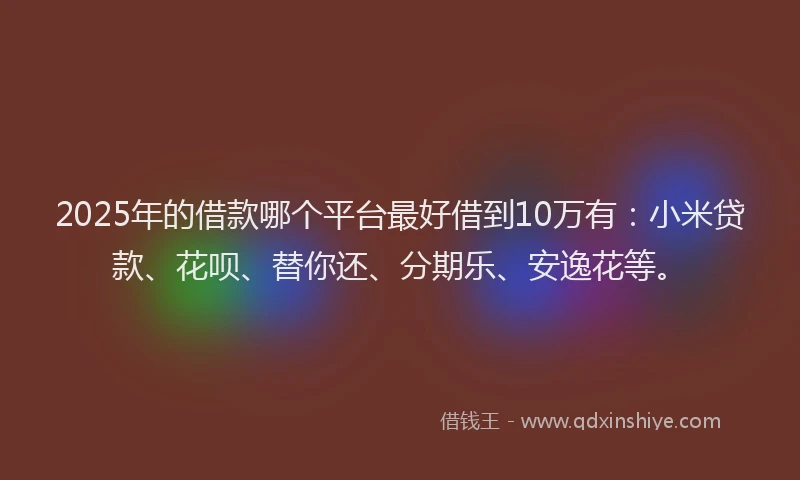 2025年的借款哪个平台最好借到10万有：小米贷款、花呗、替你还、分期乐、安逸花等。