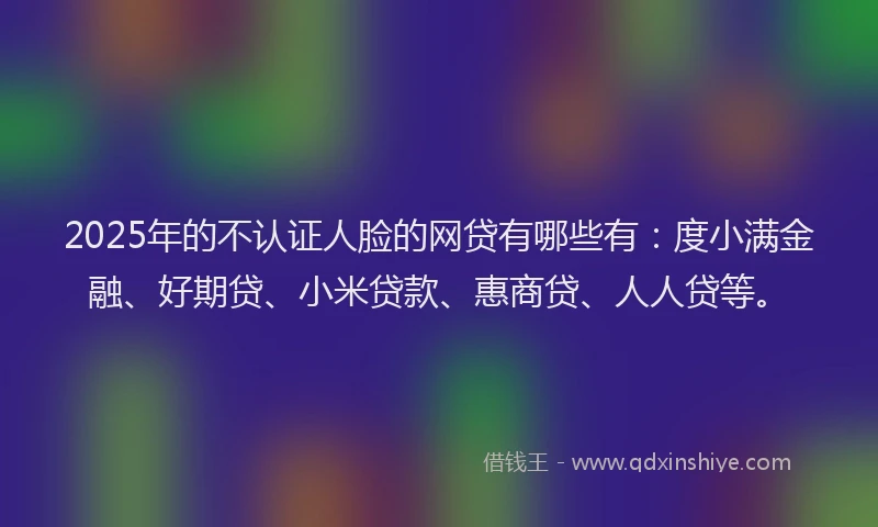 2025年的不认证人脸的网贷有哪些有：度小满金融、好期贷、小米贷款、惠商贷、人人贷等。