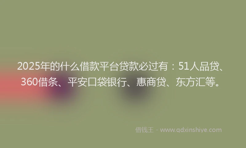 2025年的什么借款平台贷款必过有：51人品贷、360借条、平安口袋银行、惠商贷、东方汇等。