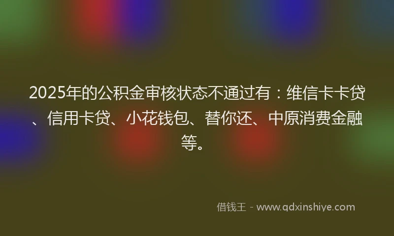 2025年的公积金审核状态不通过有：维信卡卡贷、信用卡贷、小花钱包、替你还、中原消费金融等。