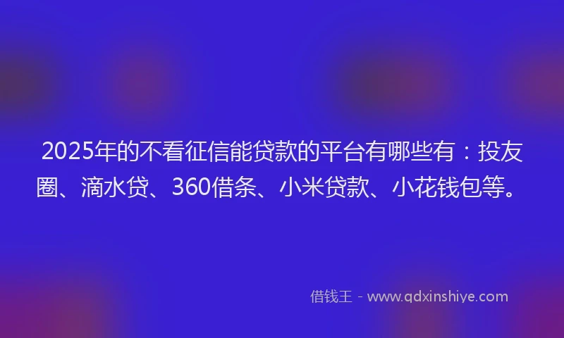 2025年的不看征信能贷款的平台有哪些有：投友圈、滴水贷、360借条、小米贷款、小花钱包等。