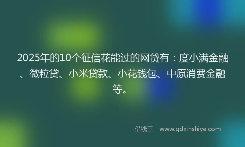 2025年的10个征信花能过的网贷有：度小满金融、微粒贷、小米贷款、小花钱包、中原消费金融等。
