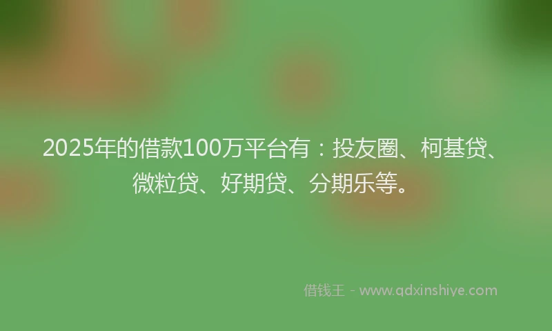 2025年的借款100万平台有：投友圈、柯基贷、微粒贷、好期贷、分期乐等。