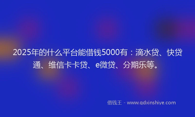 2025年的什么平台能借钱5000有：滴水贷、快贷通、维信卡卡贷、e微贷、分期乐等。