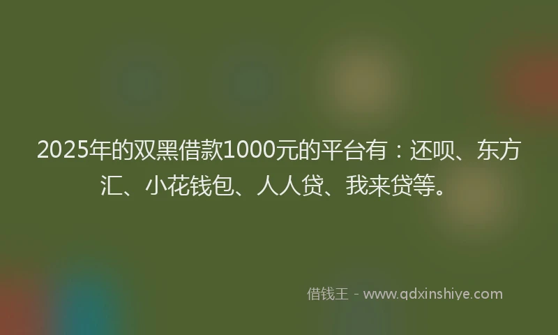 2025年的双黑借款1000元的平台有：还呗、东方汇、小花钱包、人人贷、我来贷等。