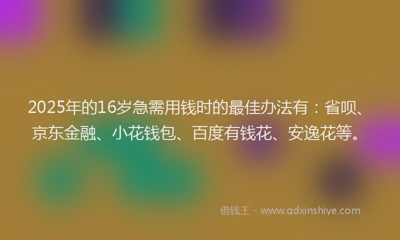 2025年的16岁急需用钱时的最佳办法有：省呗、京东金融、小花钱包、百度有钱花、安逸花等。