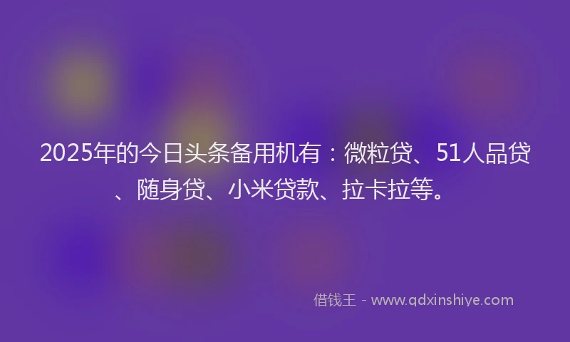 2025年的今日头条备用机有：微粒贷、51人品贷、随身贷、小米贷款、拉卡拉等。